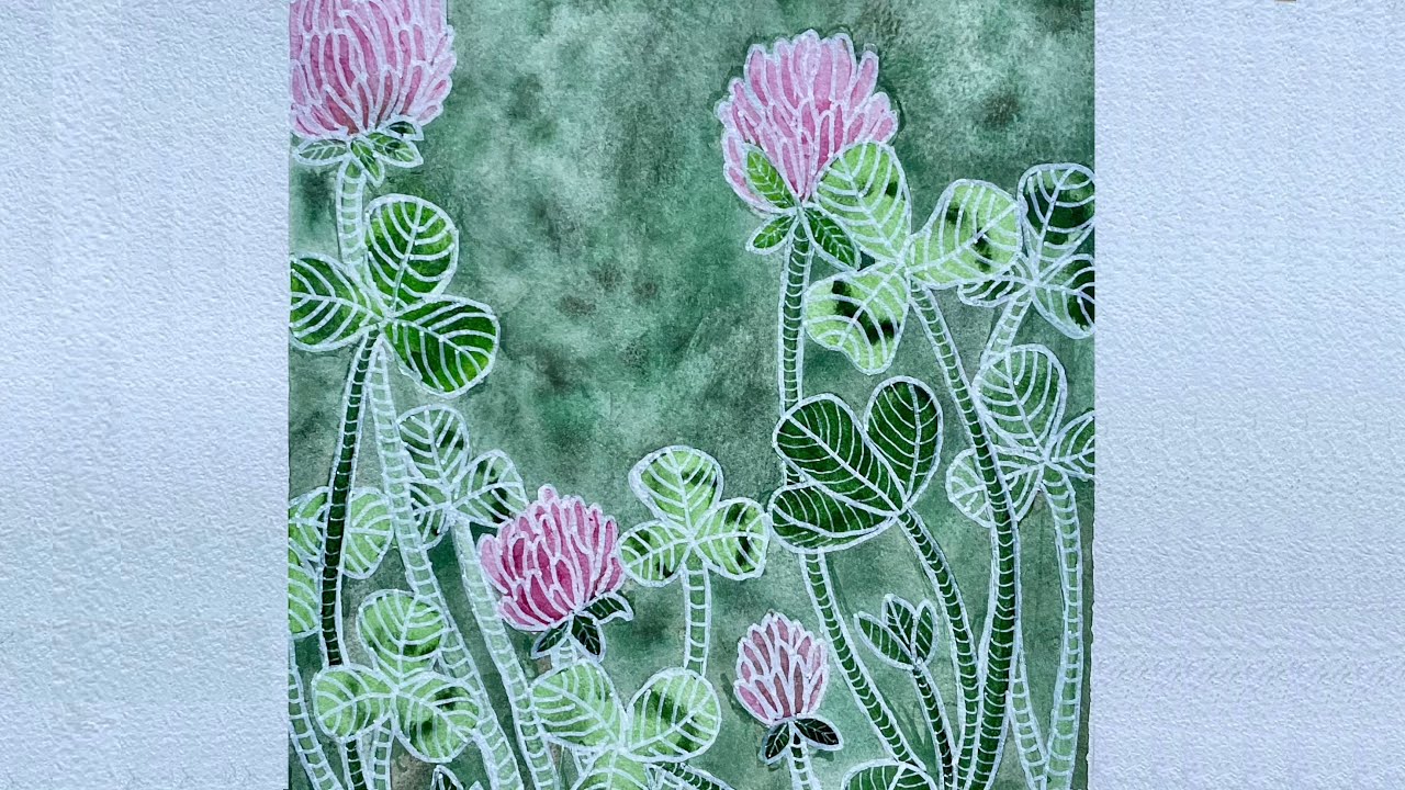 Red clover☘️ watercolor and doodle inspired by medieval book, 4K doodle/paint along, written guide