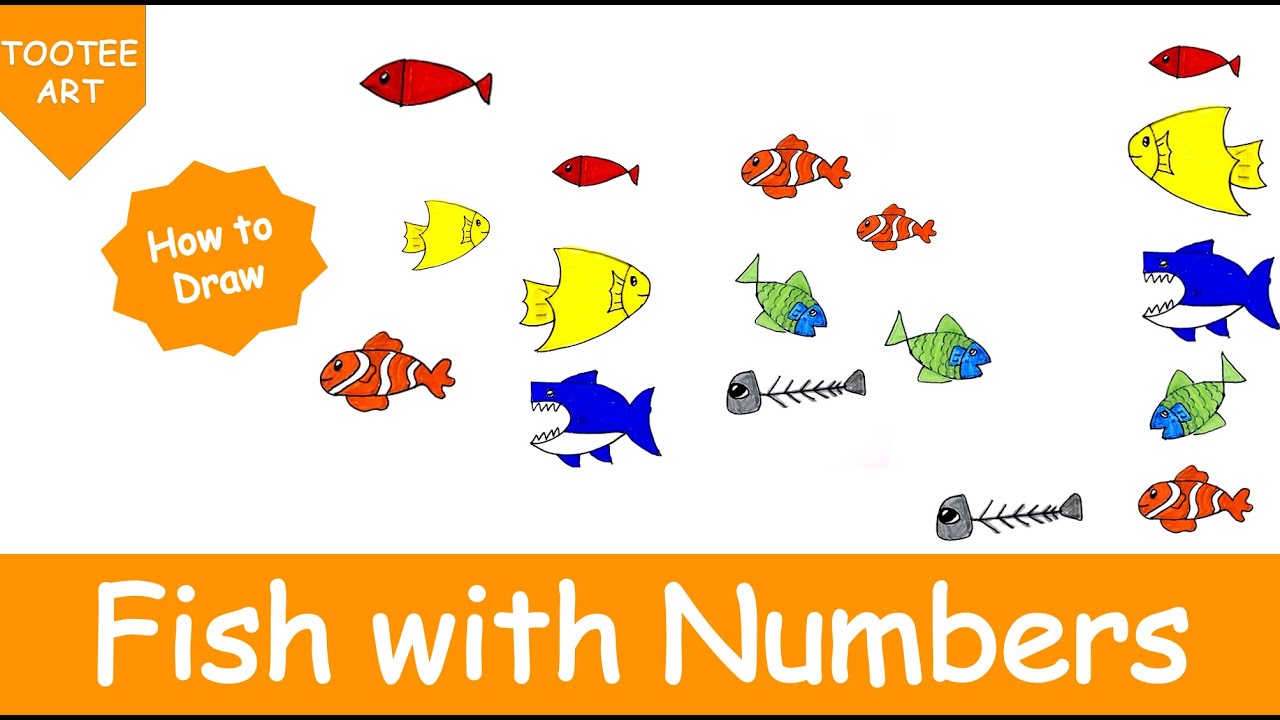 **Fish**- Easy fish drawing with Numbers along with Ms. Rachel | Kids learning drawings