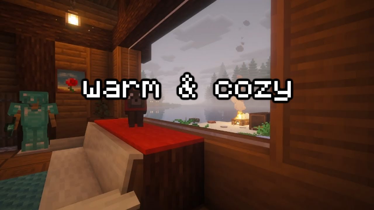 Cozy Minecraft Log Cabin Rain 🌧️ | Relaxing Music Overlooking the Lake (1 Hour)