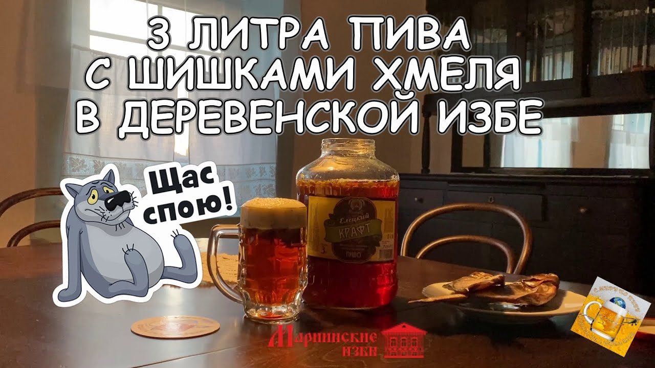 Пьём 3 литра пива с шишками хмеля в деревенской избе!