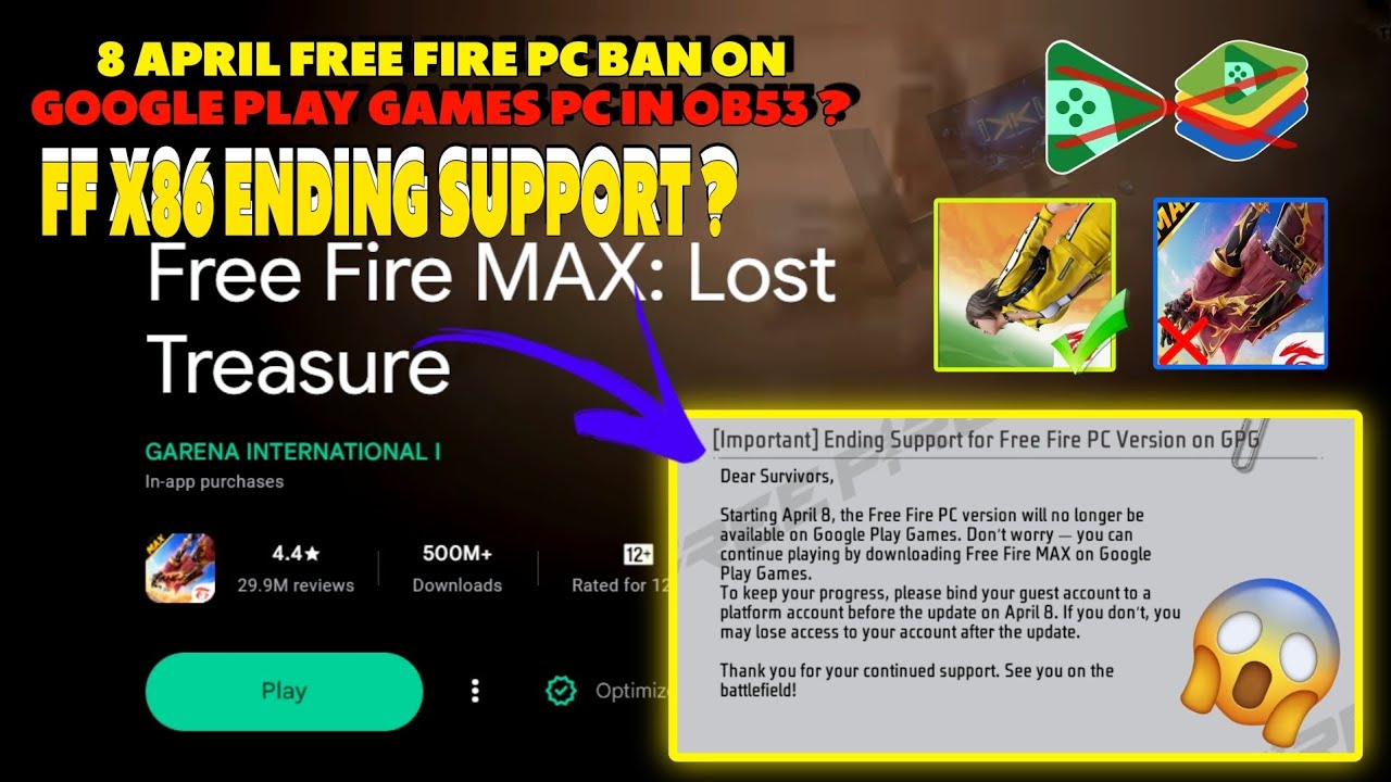Free Fire Pc Version Ending Support On GPG | Why FFx86 Will Remove ? 8 April Ob53 Free Fire Pc Ban 