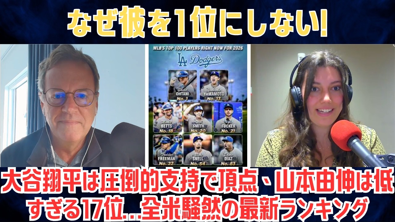 【大谷翔平】“なぜ彼を1位にしない!?” MLBトップ100で大論争勃発！大谷翔平は圧倒的支持で頂点、山本由伸は低すぎる17位…全米騒然の最新ランキング【海外の反応/MLB/野球】