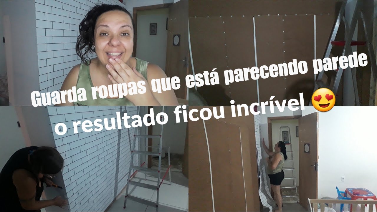 Coloquei papel de parede atrás do guarda roupas/O resultado ficou incrível