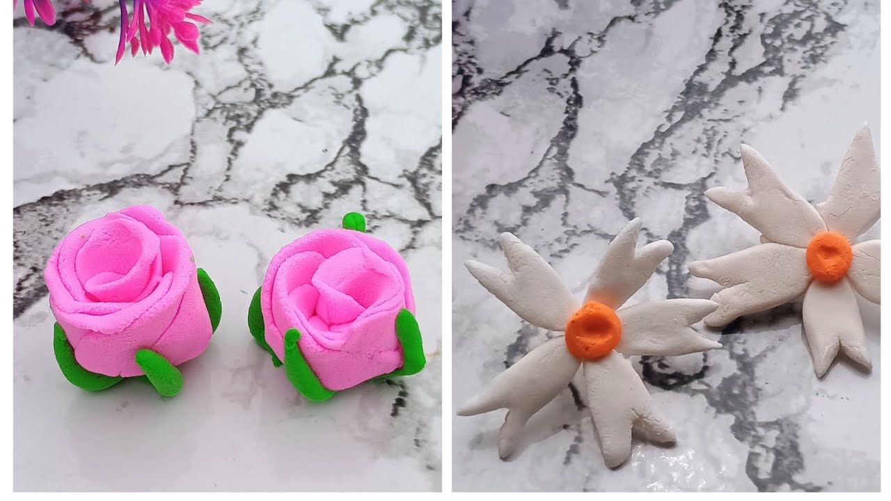 Two Types Of Clay Flowers || Easy Clay Art   #diy #howtomake #clayart #flowers 