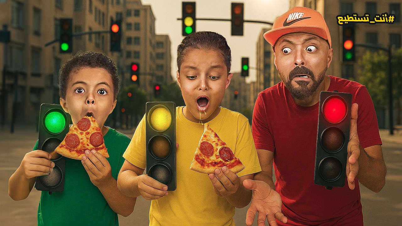 🚦تحدي إشارة المرور 🍕| ممنوع الأكل عند الإشارة الحمراء! 😱🍕 #انت_تستطيع 