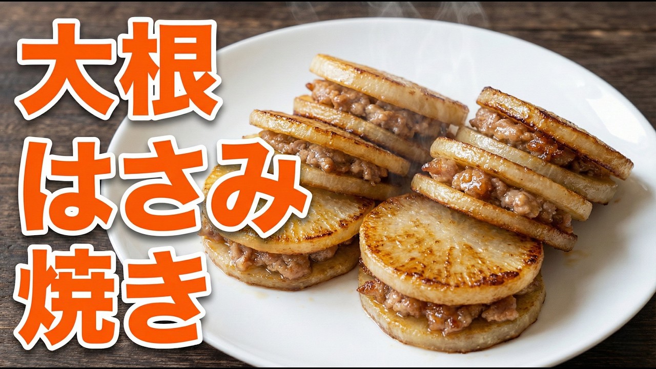 【焼くだけ簡単】大根はさみ焼き｜豚ひき肉でジューシー！節約＆時短レシピ