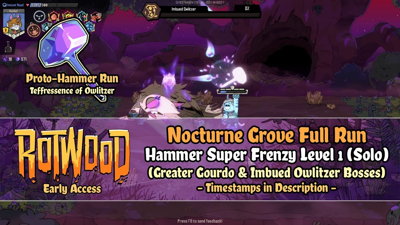 Rotwood Early Access - Nocturne Grove [Hammer Super Frenzy 1] Solo Run (Imbued Owlitzer)