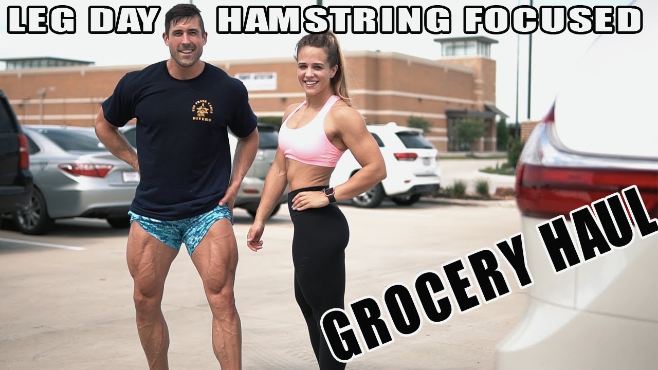 Leg Day (Hamstring/Glute) | Couples Bodybuilding Grocery Haul for Health | Macro Friendly Dip Recipe