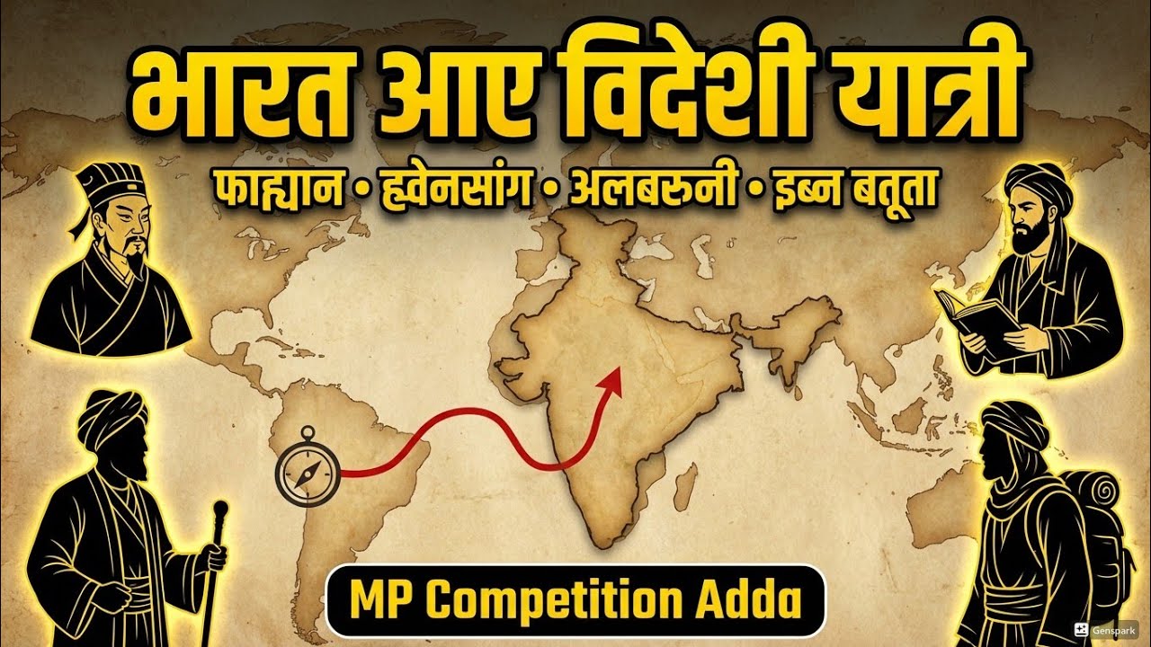 विदेशी यात्रियों का वर्णन  फाहान , ह्रेनसांग , बाराबोसा , निकोलो दी काँन्टी ,#comptition exame#mppsc