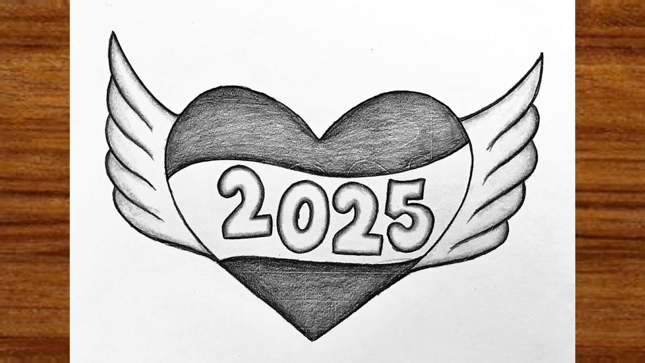 Happy New Year 2025 drawing / Easy drawing /New year 2025 drawing / Pencil drawing easy step by step