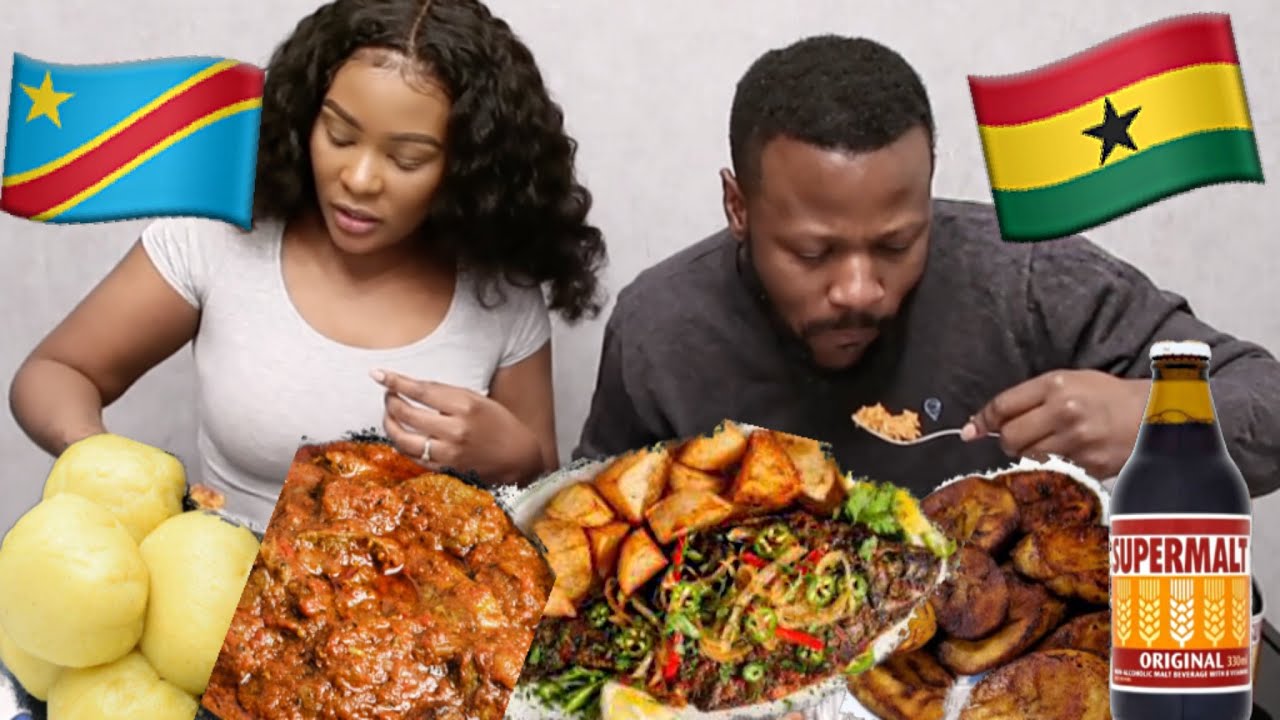 CONGOLESE TRYING GHANAIAN FOOD FOR THE FIRST TIME  | JOLLOF BANKU, FUFU, TILAPA, M CHOFI