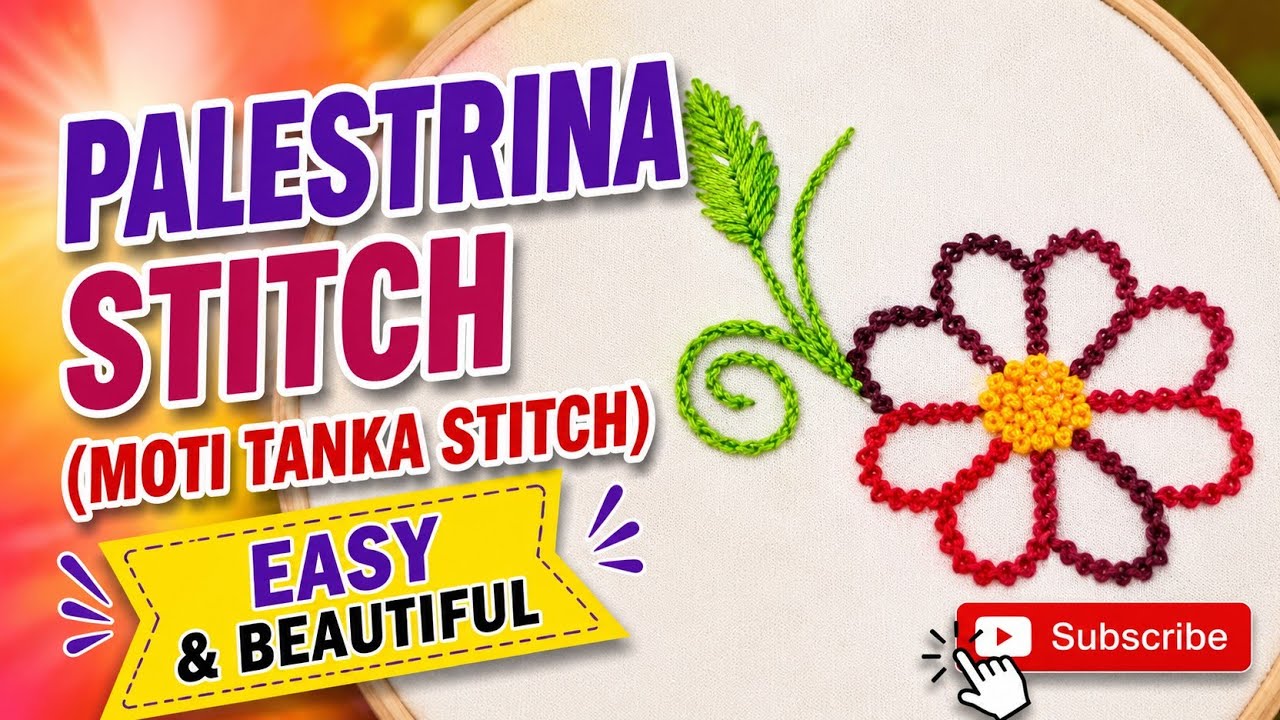 Palestrina stitch hand embroidery| Bead stitch hand embroidery| MOTi tanka embroidery stitches