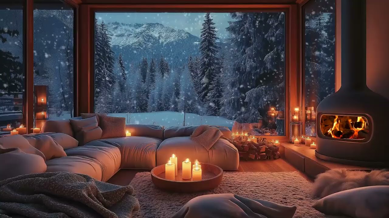 ❄️Snowstorm Blizzard Ambience | Cozy Cabin Fireplace | 3 Hours Stress Relief Study Relax Calm