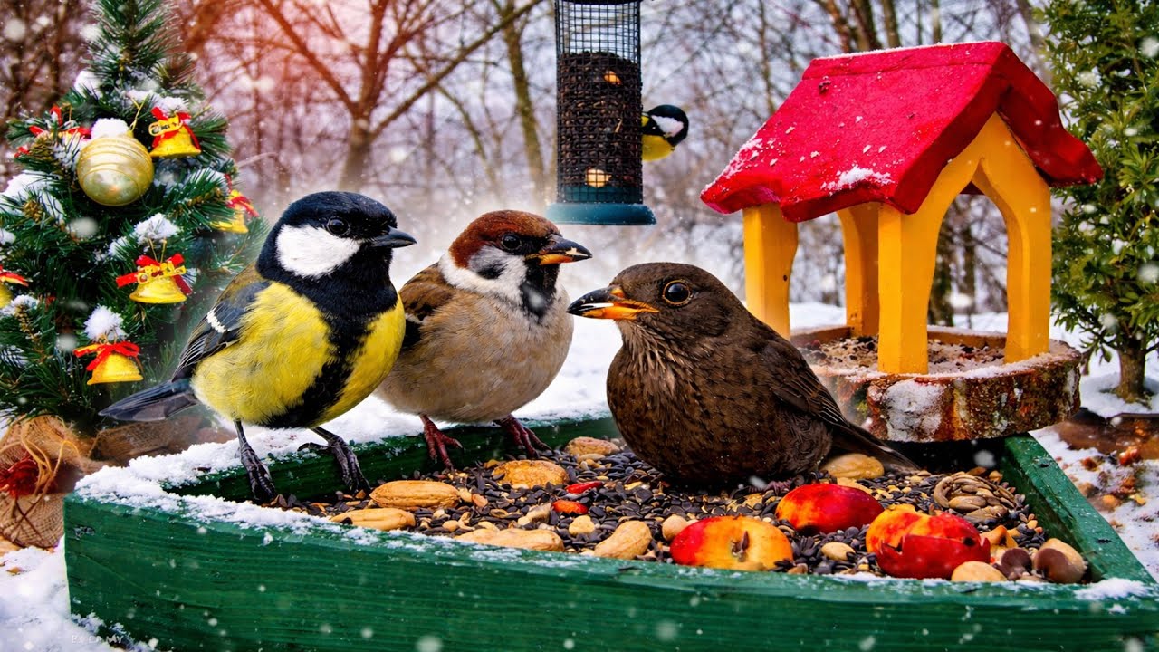 🔴SNOWY Garden Bird Feeder  – Birds for Cats & Relaxing Nature 🌿[ 2026/1/27 ]🐦