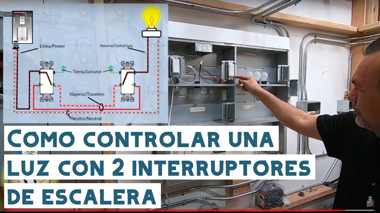 Como controlar una luz  con 2 interruptores de escalera (3 way switches light installation) Video#73