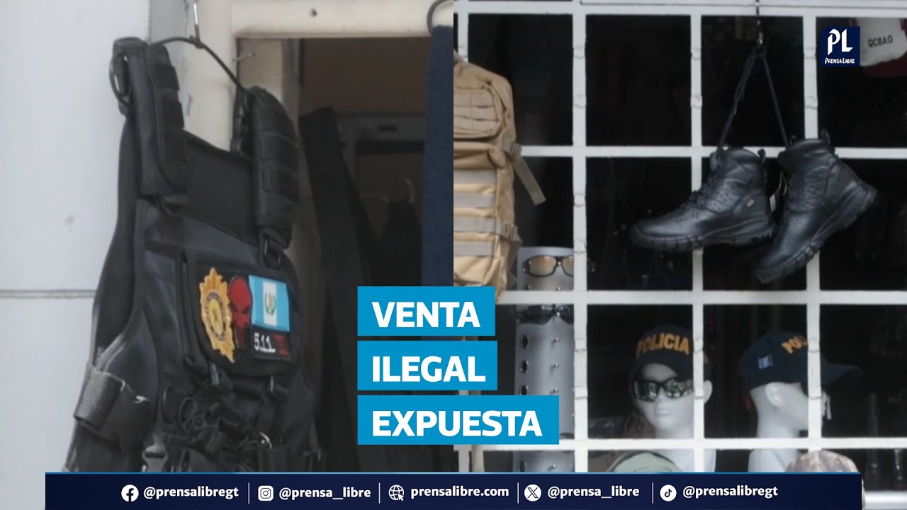 Venden uniformes con logos oficiales de la PNC frente a su sede en Ciudad de Guatemala