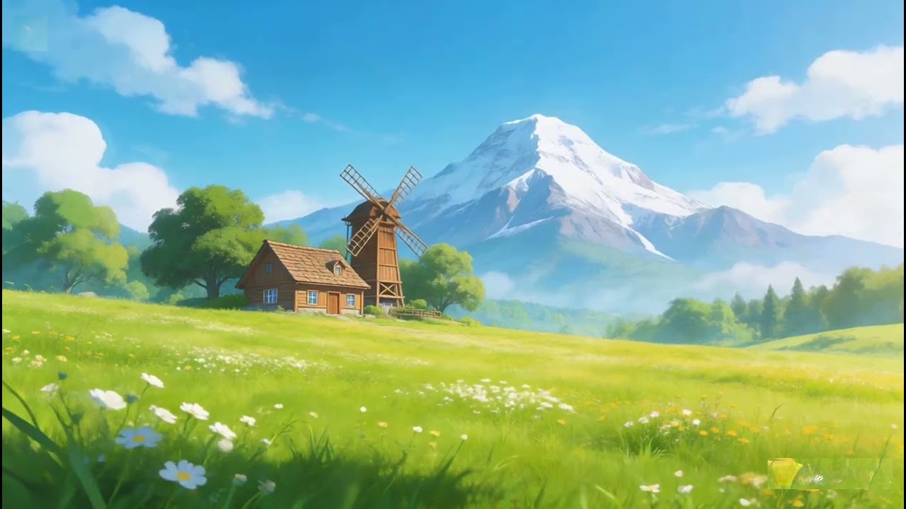 Peaceful Meadow Lofi 🌿 Windmill & Mountain Chill Beats for Study, Relax & Sleep