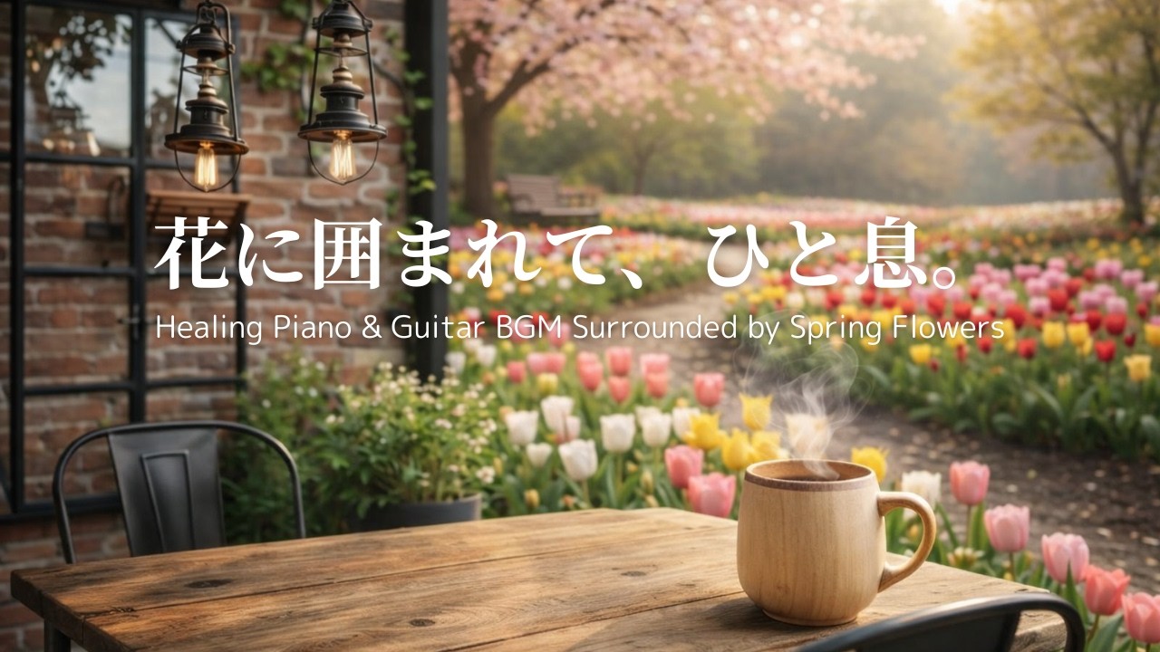 【春カフェBGM】🌷花に囲まれて過ごす癒しのコーヒー時間｜ピアノ×アコースティックギター音楽｜ヒーリング・calming・cozy｜作業用・読書用・勉強用・ひとり時間