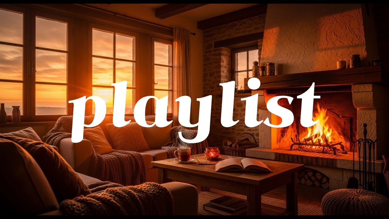 [Playlist] 이런 집에서 쉬고 싶다… 🌇 노을과 벽난로가 있는 힐링 사운드 🔥 | 공부 · 휴식 · 카페 음악