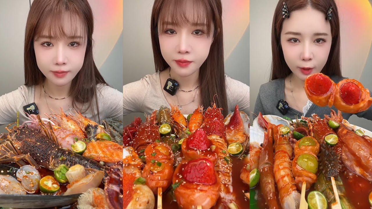 Mukbang #278:Eat seafood lobster 🦞 red devil shrimp 🍤 salmon shrimp 🍤🤤#mukbang #yummy #delicious 