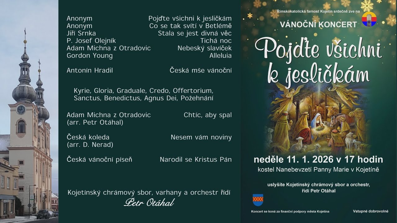 Kojetín 11. ledna 2026: Koncert chrámového sboru v kostele Nanebevzetí Panny Marie.