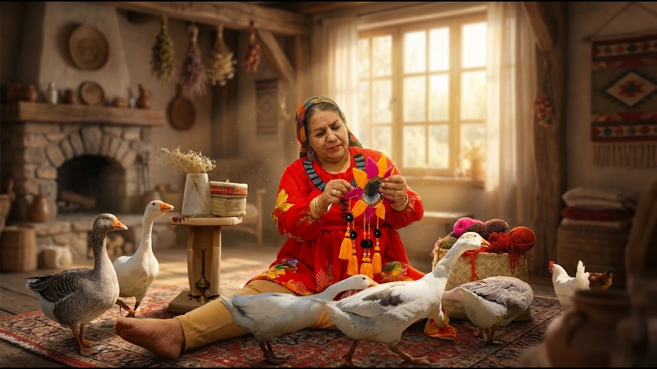 Peaceful Village Life 🌾 | Rural Woman’s Daily Routine & Handmade Yarn Wall Flower”