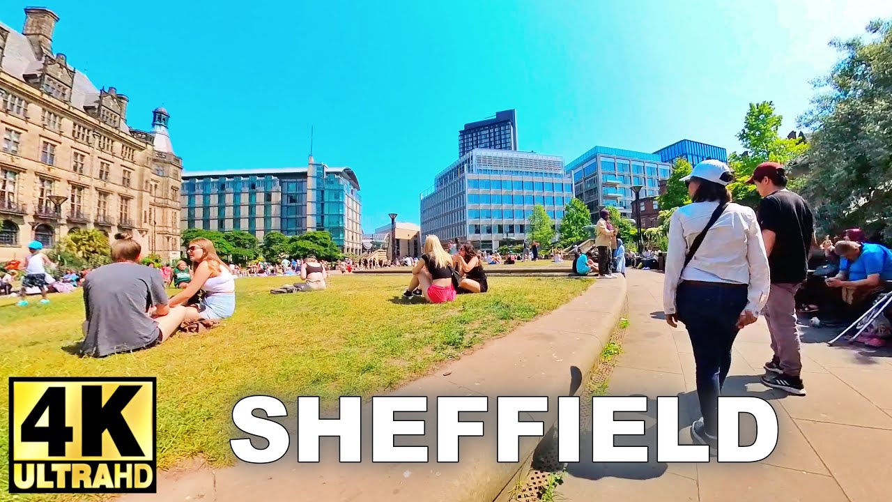 Sheffield City Centre walking tour on a beautiful sunny day |England United Kingdom | June 2023