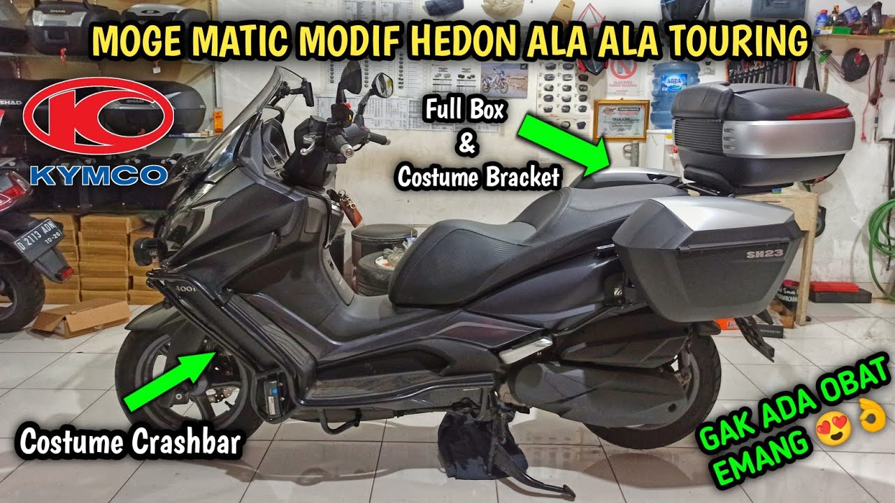 MODIF LANGKA !! Kymco Downtown 250i Konsep Touring | Box Shad 50 23 SH23 SH50 Crashbar Lampu Sorot
