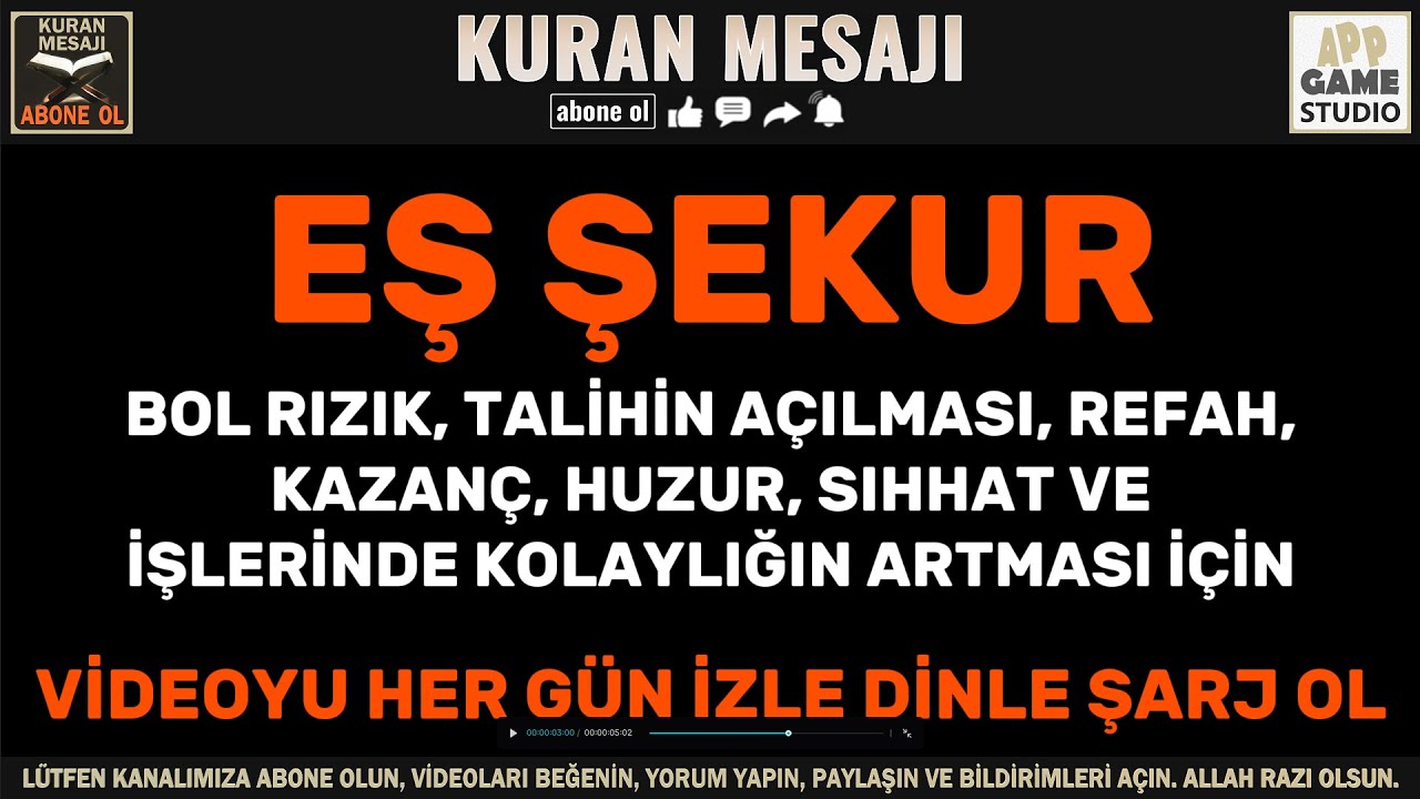 36 Eş Şekur , 526 TEKRAR , Her Gün OKU, DİNLE, ŞARJ OL !! , El Esmaül Hüsna (Türkçe Anlamıyla)