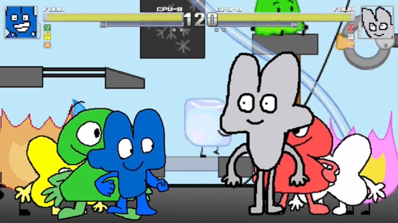 Four, Two, X, & Firey vs. Their Older Versions 4v4 Total War (BFDI) | M.U.G.E.N