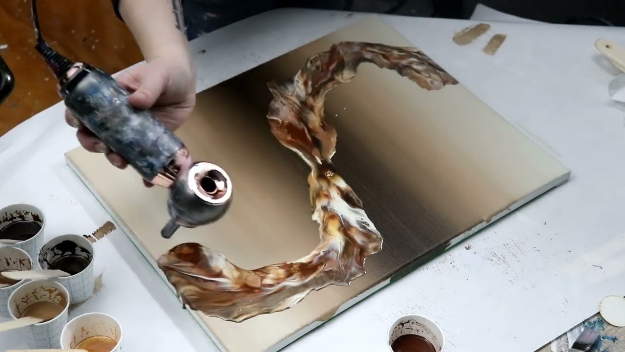 (767) Gorgeous Brown and Beige Dutch Pour with a Twist! Acrylic Pouring Technique