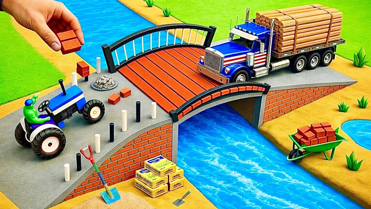 DIY Mini Tractor Builds a Strong Brick and Concrete Bridge for Trucks After a Crocodile Destroyed It