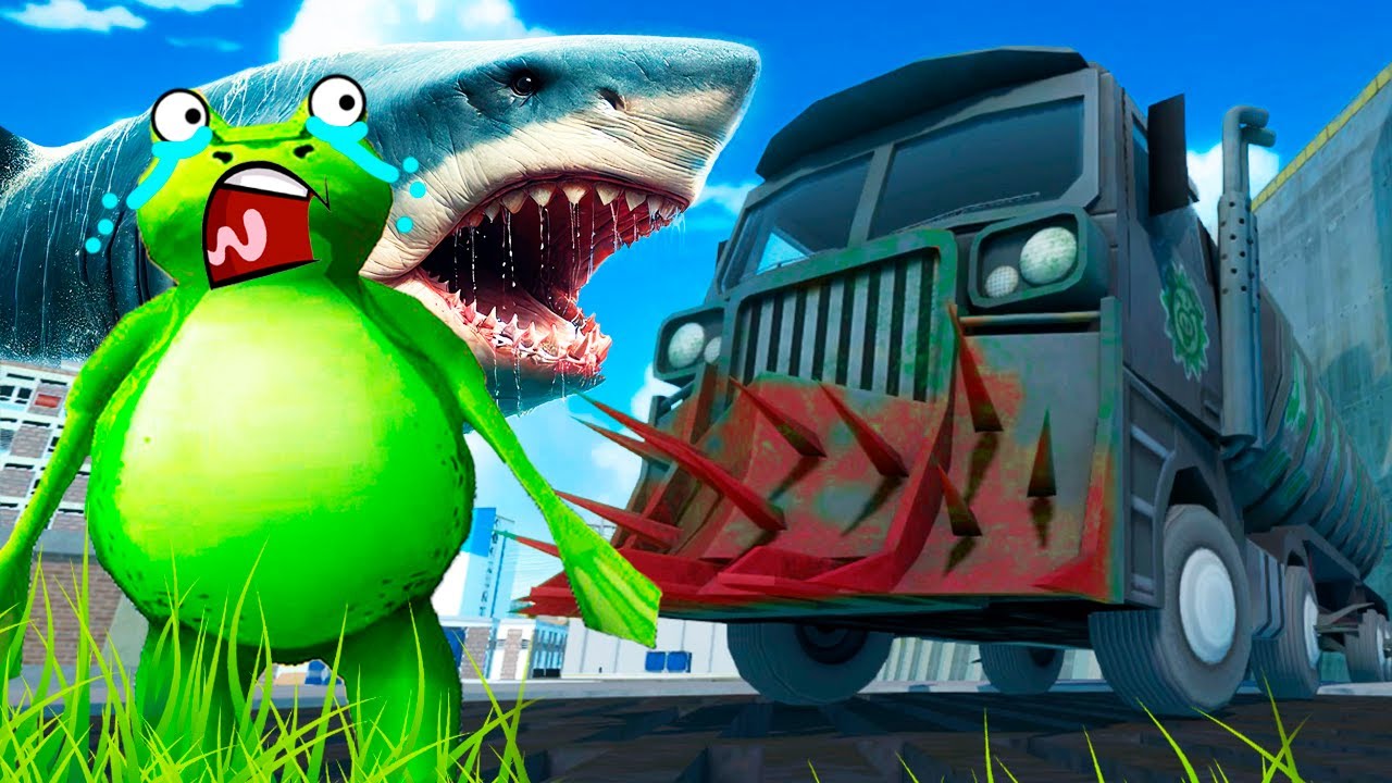 LA RANA Y EL CAMION INFERNAL VS EL MEGALODON | AMAZING FROG