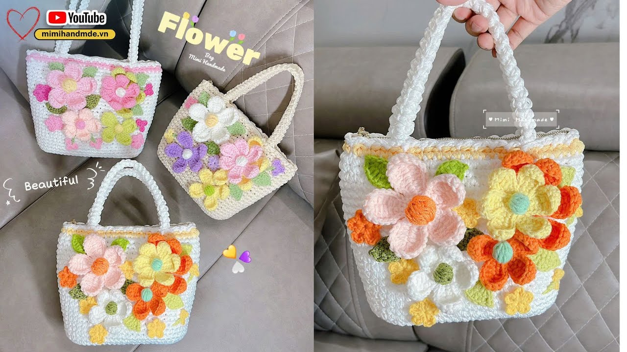 Móc Túi Hoa Nổi 3D Rực Rỡ 💐 Crochet Flower 3D Bag | Mimi Handmade