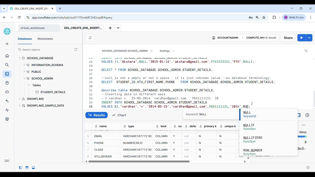 6_0_2 DATA ENGINEER SQL SNOWFLAKE DDL INSERT STATEMENT