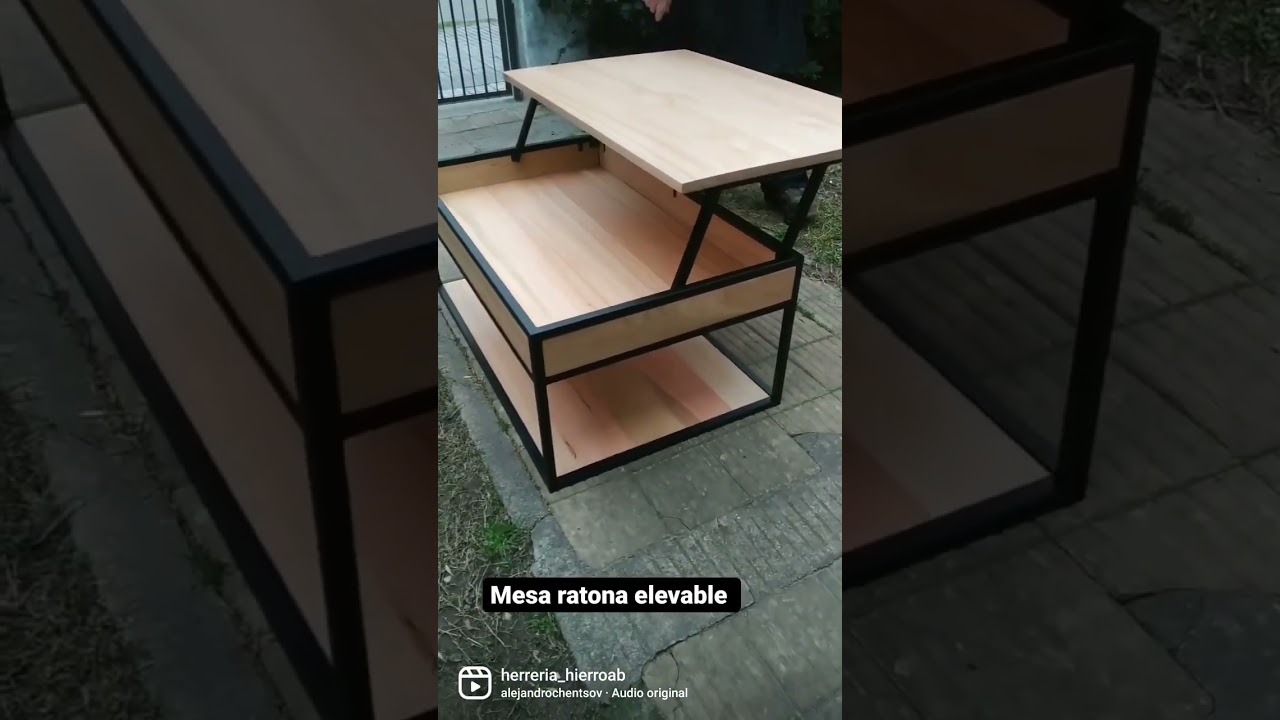 mesa ratona hierro y madera elevable