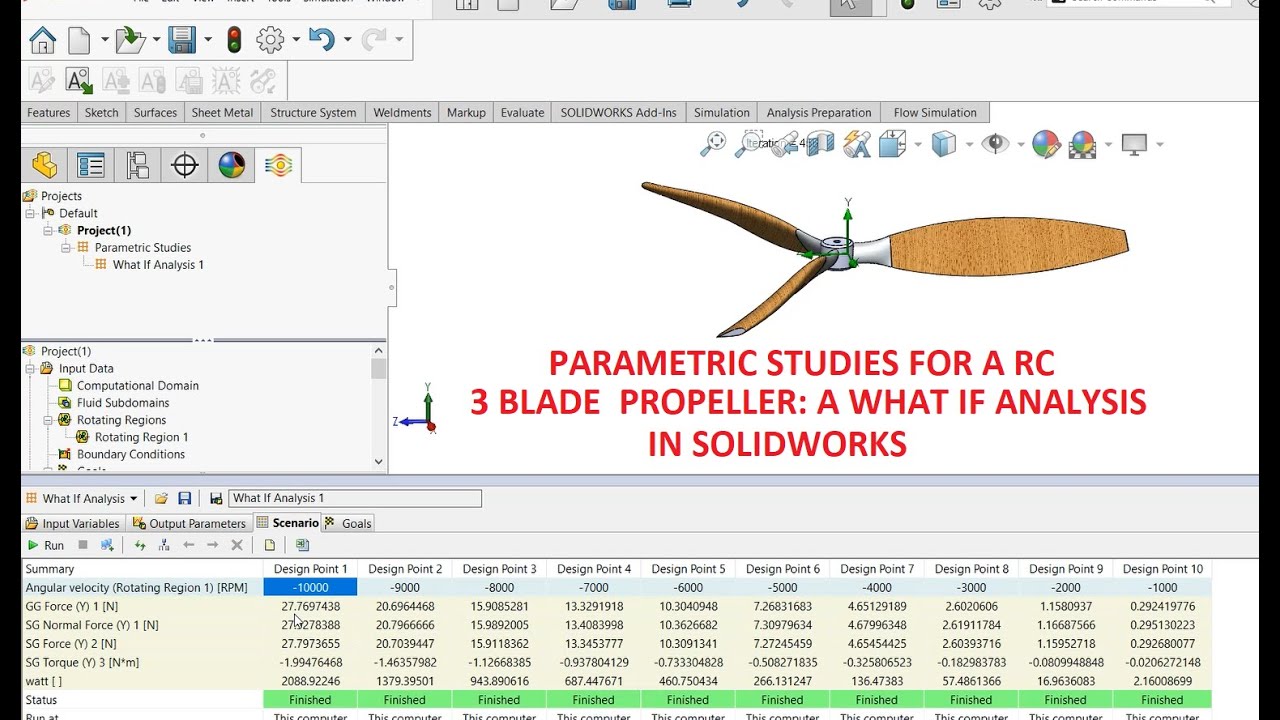 3 BLADE PROPELLER PARAMETRIC ANALYSIS/FLOW SIMULATION IN SOLIDWORKS