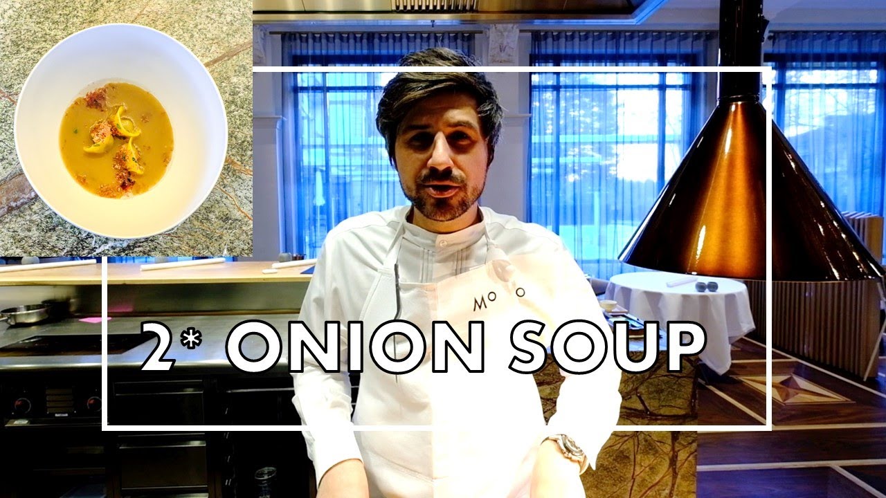Onion soup with cep tortelloni at 2* Memories in Bad Ragaz, prepared by chef Sven Wassmer