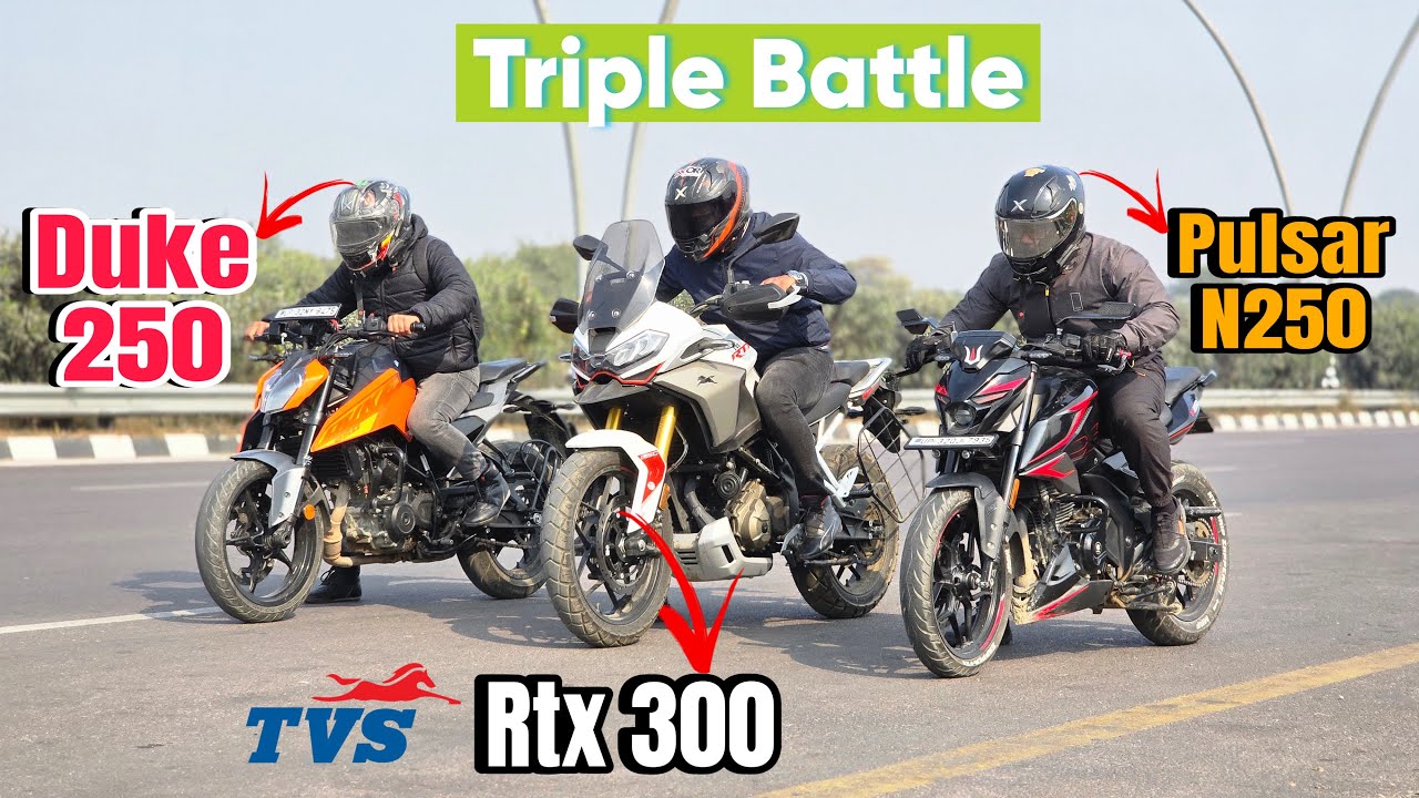 Tvs Apache Rtx 300 Vs Ktm Duke 250 Vs Bajaj Pulsar N250 Drag Race || Rtx 300 Vs Duke 250 Vs N250 