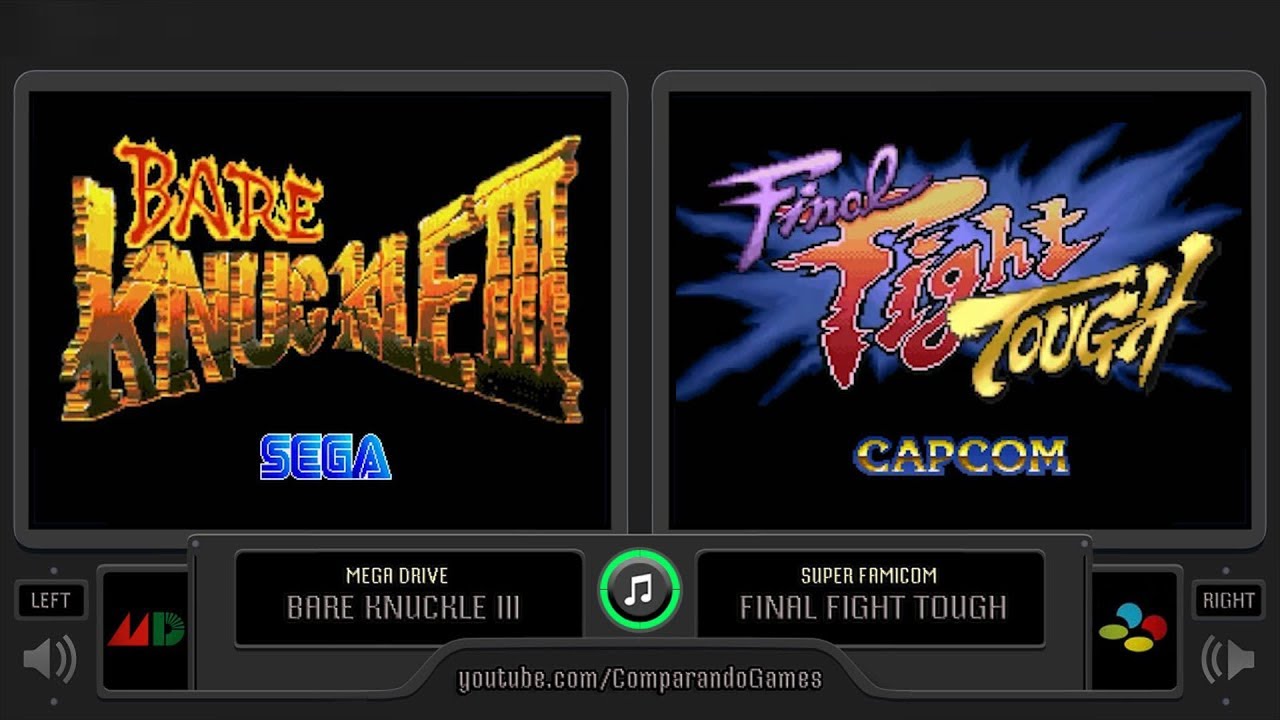 Bare Knuckle III vs Final Fight Tough (Mega Drive vs Super Famicom) Side by Side Comparison