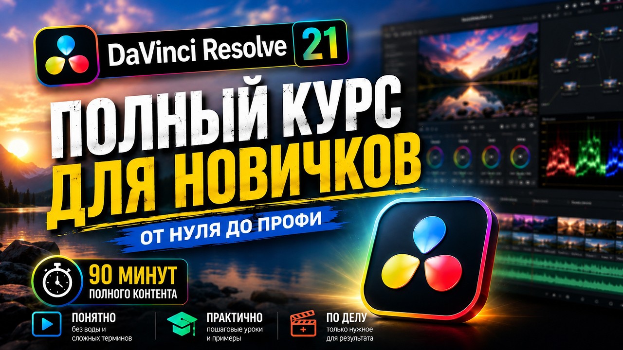 DaVinci Resolve 21 &mdash; ПОЛНЫЙ КУРС для начинающих с НУЛЯ | Монтаж, цвет, звук (2026)