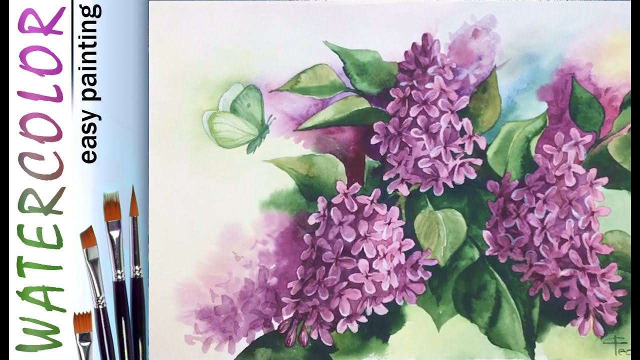 "Lilac & butterfly" landscape. How to paint 🎨WATERCOLOR tutorial DEMO