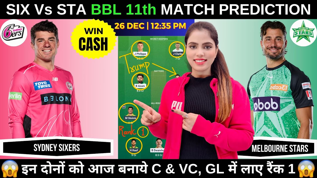 SIX vs STA Today Match Prediction | Sydney Sixers vs Melbourne Stars BBL 2025 11th Match Prediction