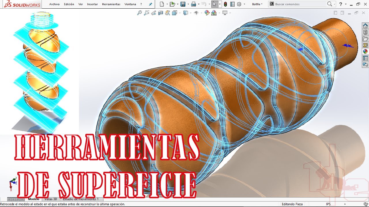 SOLIDWORKS 2021 | SUPERFICIES | APLICACIÓN DE DISEÑO | SURFACE IN SOLIDWORKS | BOTTLE IN SOLIDWORKS