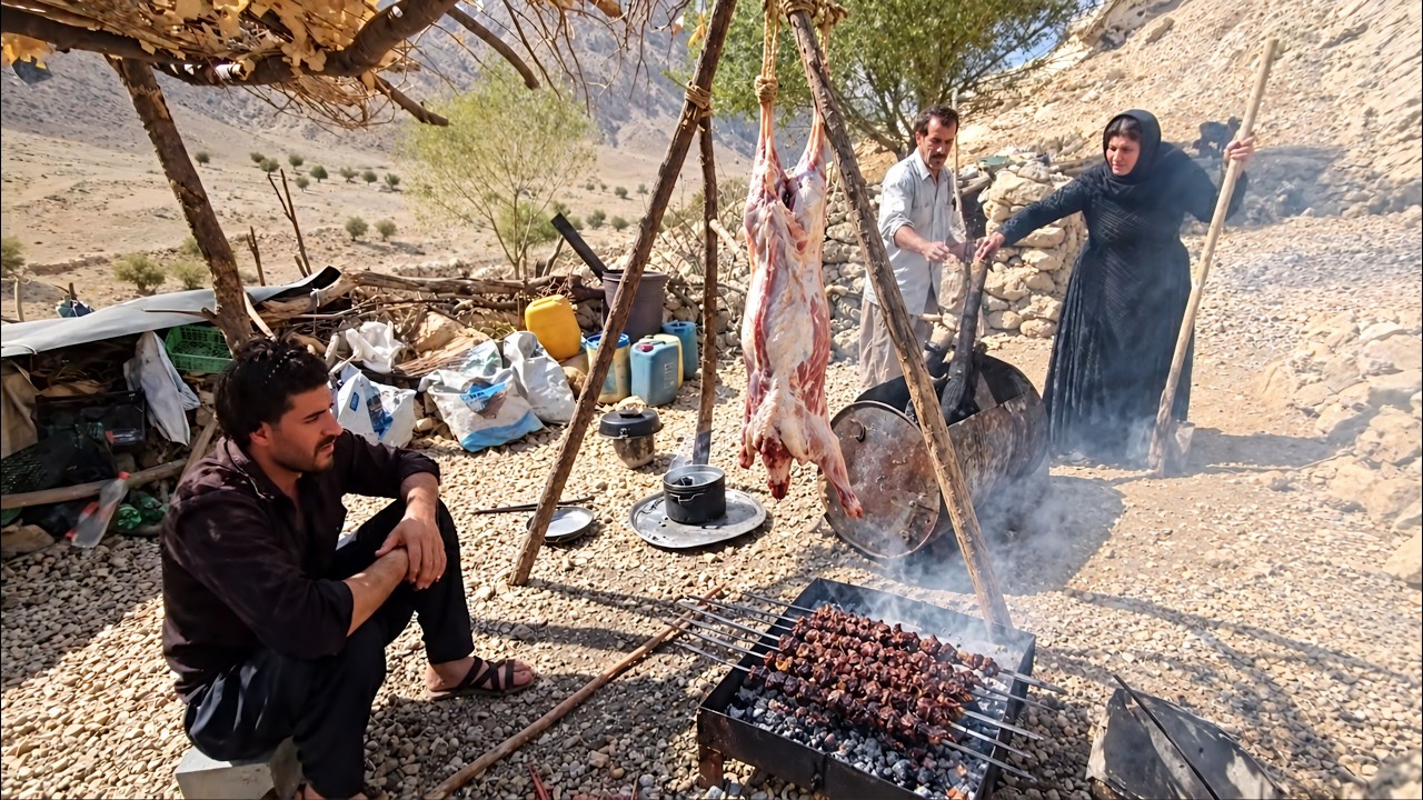 A cold day in the mountains with Iranian nomads & butchering and cooking in Zagros🔥 