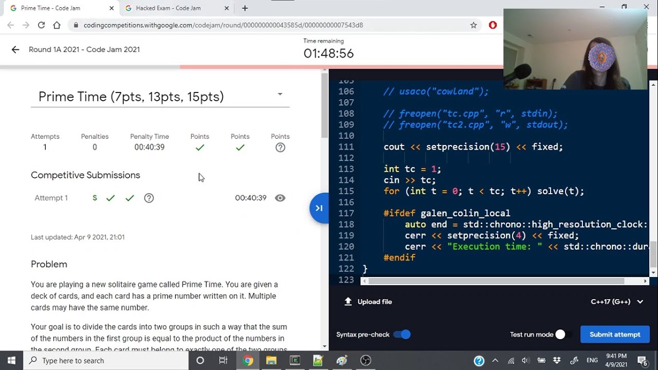 Google Code Jam 1A 2021 Solutions + Screencast | why you shouldn't do rounds at night part 2