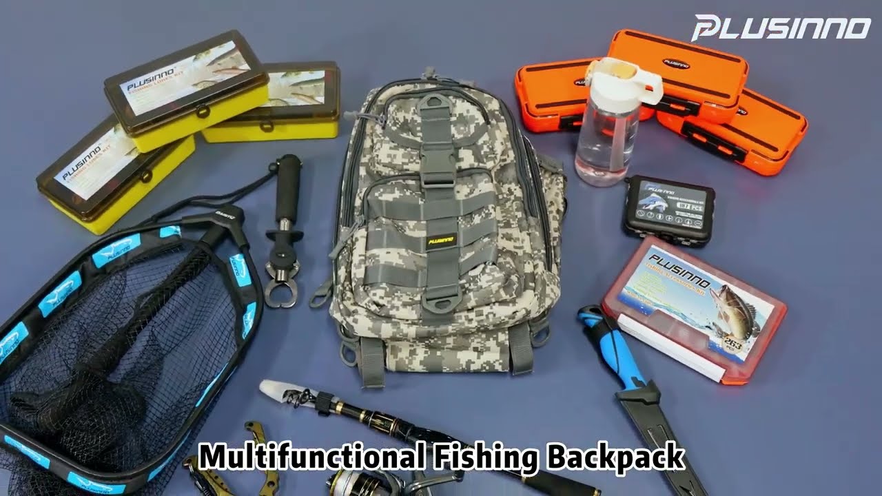 Plusinno Multifunctional Waterproof Fishing Backpack, Packs All You Need for Fishing