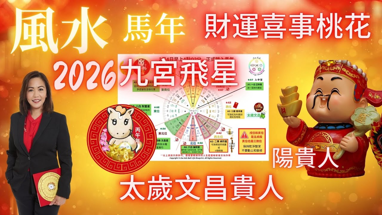 2026丙午火馬年風水｜財運喜事桃花全面啟動！男主人位置嚴重受影響 ｜ 刑沖破害太歲生肖必看｜九宮飛星＋陽貴人＋太歲文昌貴人 ｜赤馬年