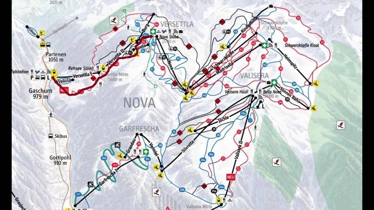 Silvretta Montafon Piste 60a blue 60b-c red Versettla (ski video)