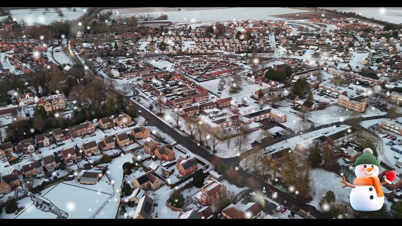 DJI Drone flight over Kirton in Lincolnshire after Sunday night's snowfall 